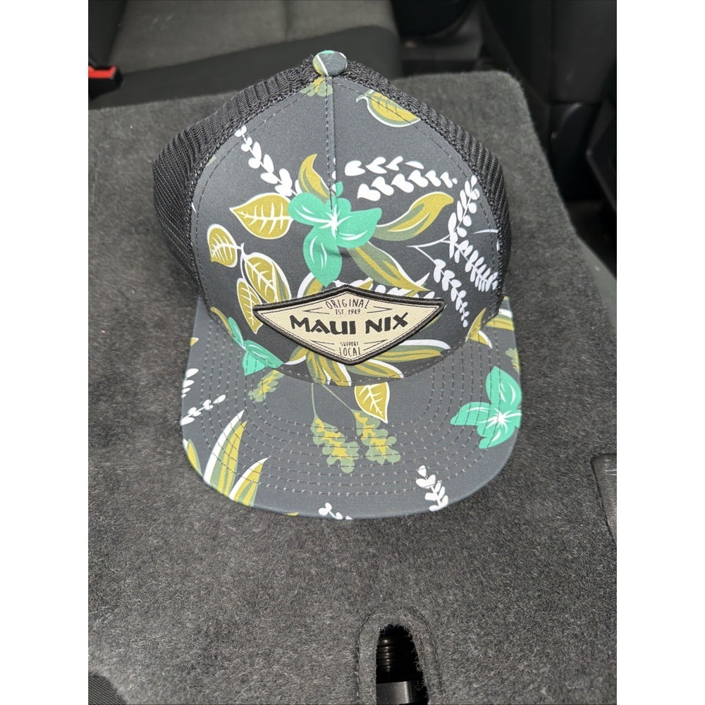 Ron Jon Surf Shop Hat Snapback Black Floral Pattern Trucker Cap Mesh EUC